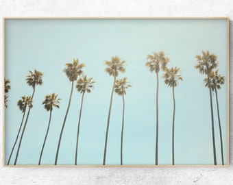 Printable minimalist palm trees digital art print, coastal wall art, turquoise boho Instant Download,