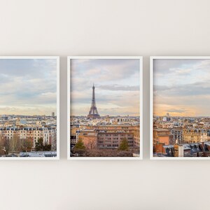 Printable SET of 3 Paris Panorama with Eiffel Tower photos, Digital Paris prints, cityscape instant download