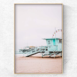 Printable photo of a lifeguard tower near Pacific Park in Santa Monica, California, coastal wall art, beach print, Instant download