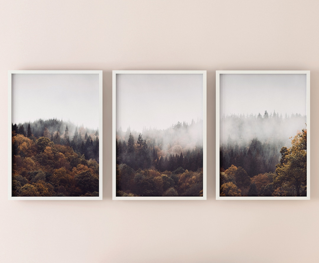 SET OF 3 Forest Prints, Panoramic Forest Wall Decor, Pine Trees ...