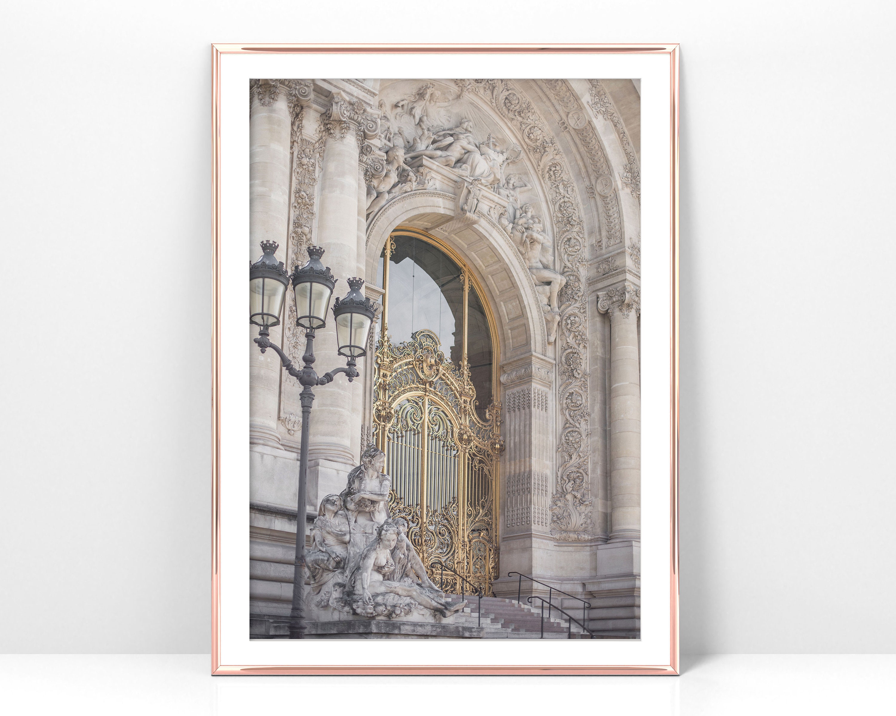 Printable photo of a Parisian door, French architecture print, Petit Palais poster, Gold and beige print, Instant Download