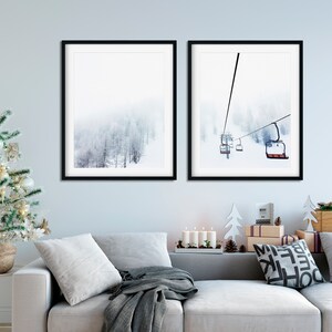 SET OF 2 Prints Winter Snow Ski Lift Print, Dreamy White Chalet Decor ...