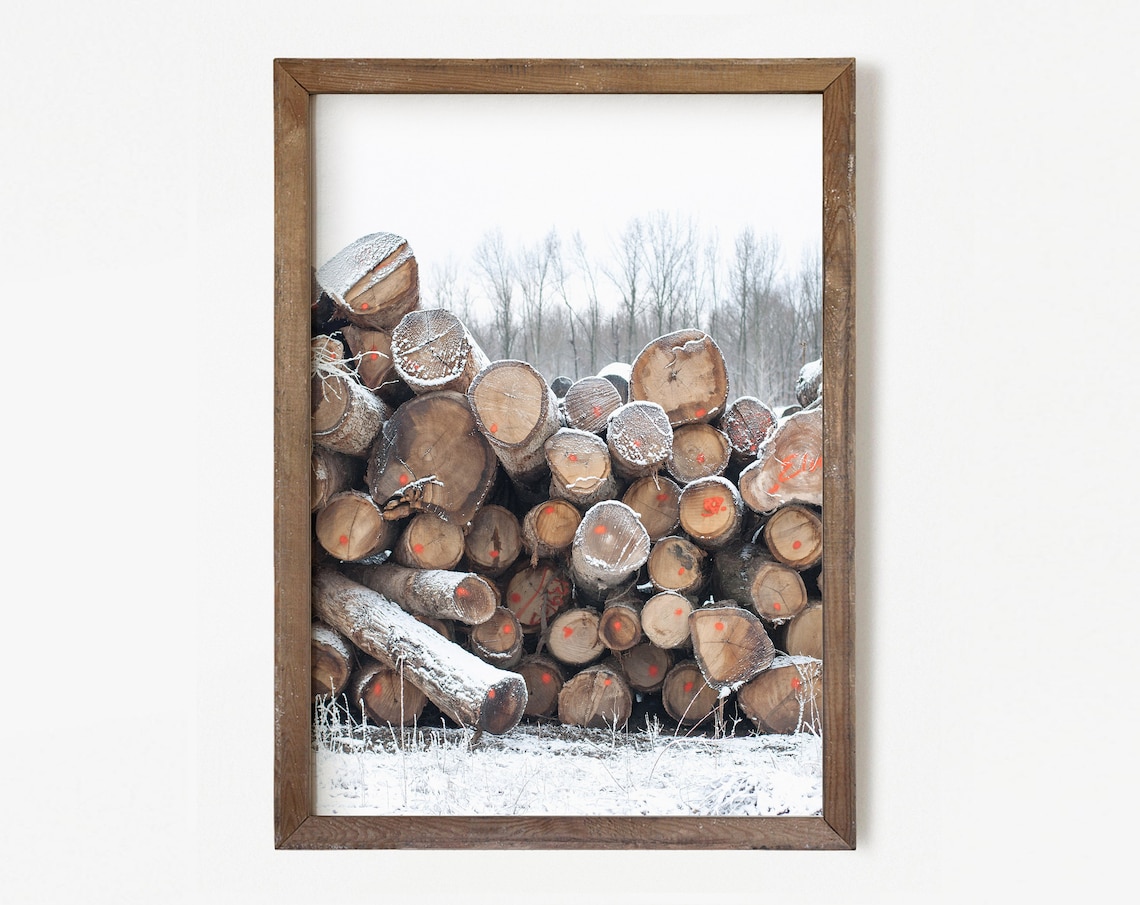 Winter Set of 6 Prints, White Reindeer, Snow Forest Photo, Log Cabin ...