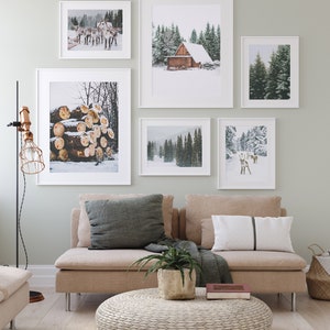 SET OF 6 Winter Forest Prints , Reindeer Photo, Chalet, Snow Christmas ...