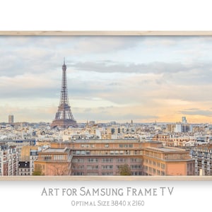 Samsung Frame TV art, photo d'horizon panoramique de Paris, art mural pastel Tour Eiffel, art numérique 4K pour affichage TV, téléchargement immédiat
