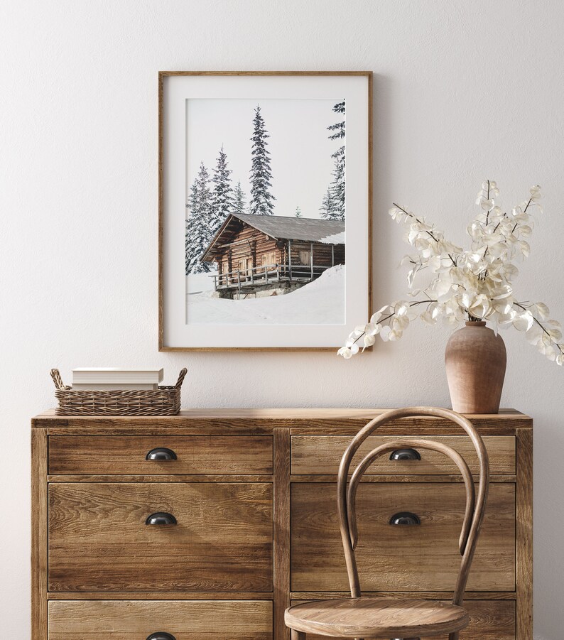 Printable Winter Log Cabin Photo Farmhouse Christmas Rustic | Etsy