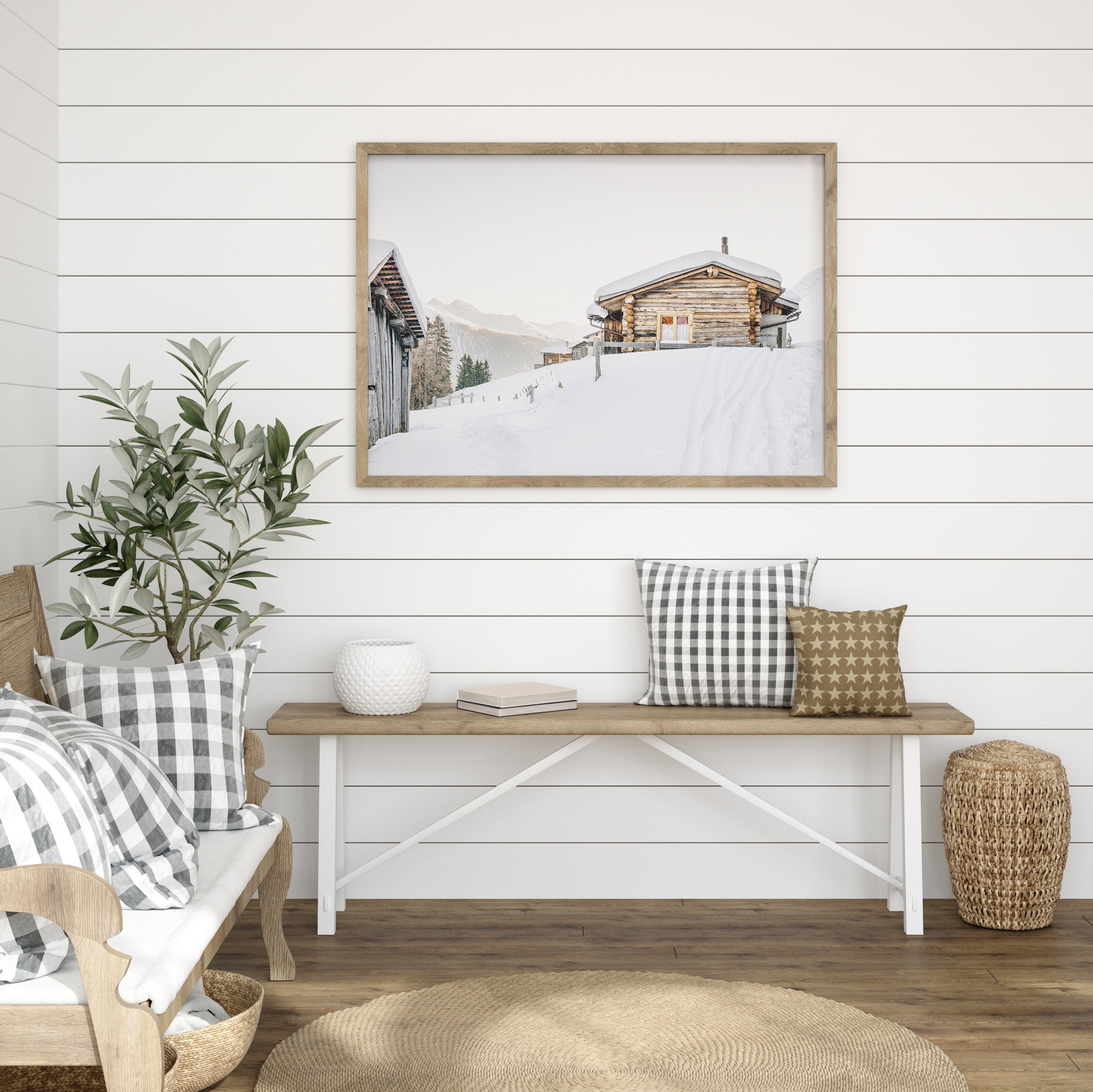 Log Cabin on a Snow Mountain Printable Winter Photo , Christmas Wall ...