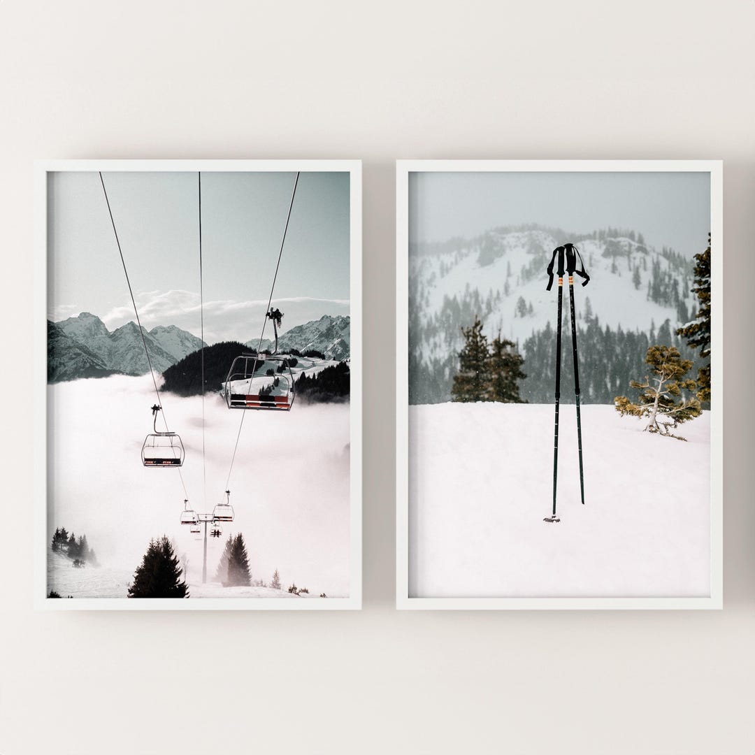 Set of 2 Ski Lift Prints, Printable Winter Chalet Decor, Snowy ...