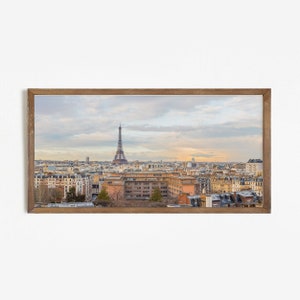 Panoramic Fine Art photo PARIS skyline Eiffel Tower  DIGITAL DOWNLOAD - Paris skyline  with pastel sky wall art Photo print