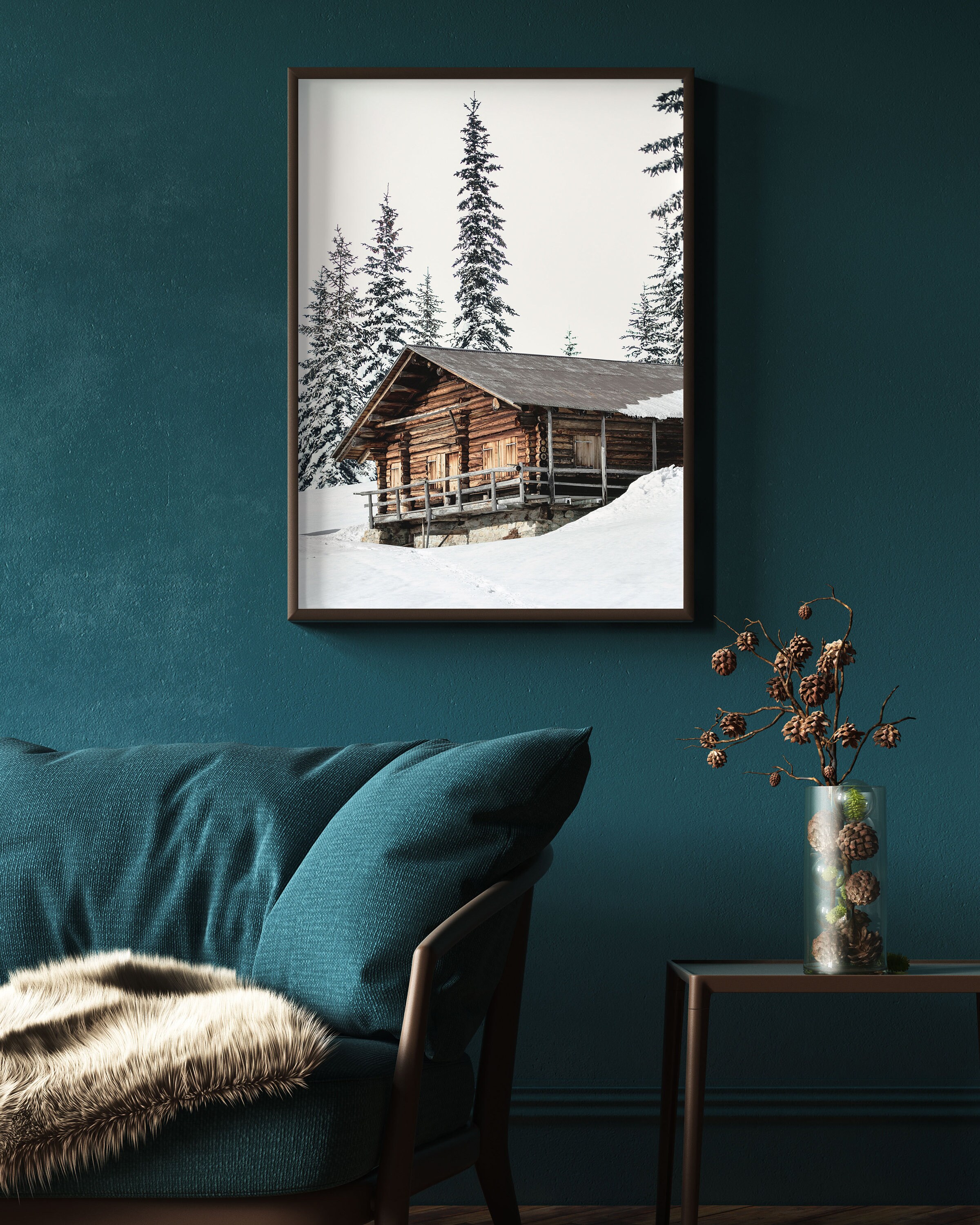 Printable Winter Log Cabin Photo Farmhouse Christmas Rustic | Etsy