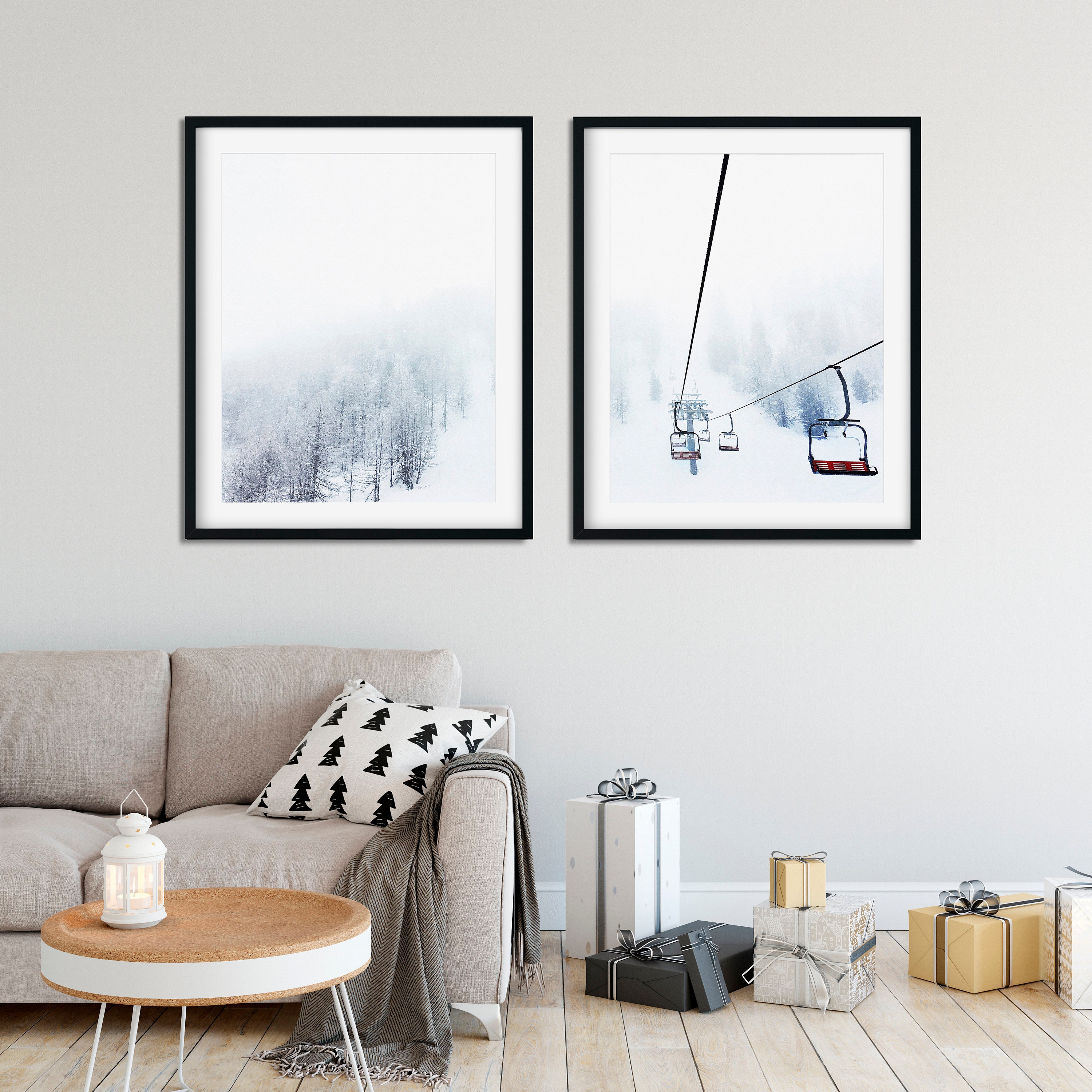 SET OF 2 Prints Winter Snow Ski Lift Print Dreamy White - Etsy