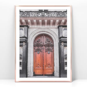 Download Printable photo orange Paris door, French architecture print, Paris wooden door poster, neutral wall art
