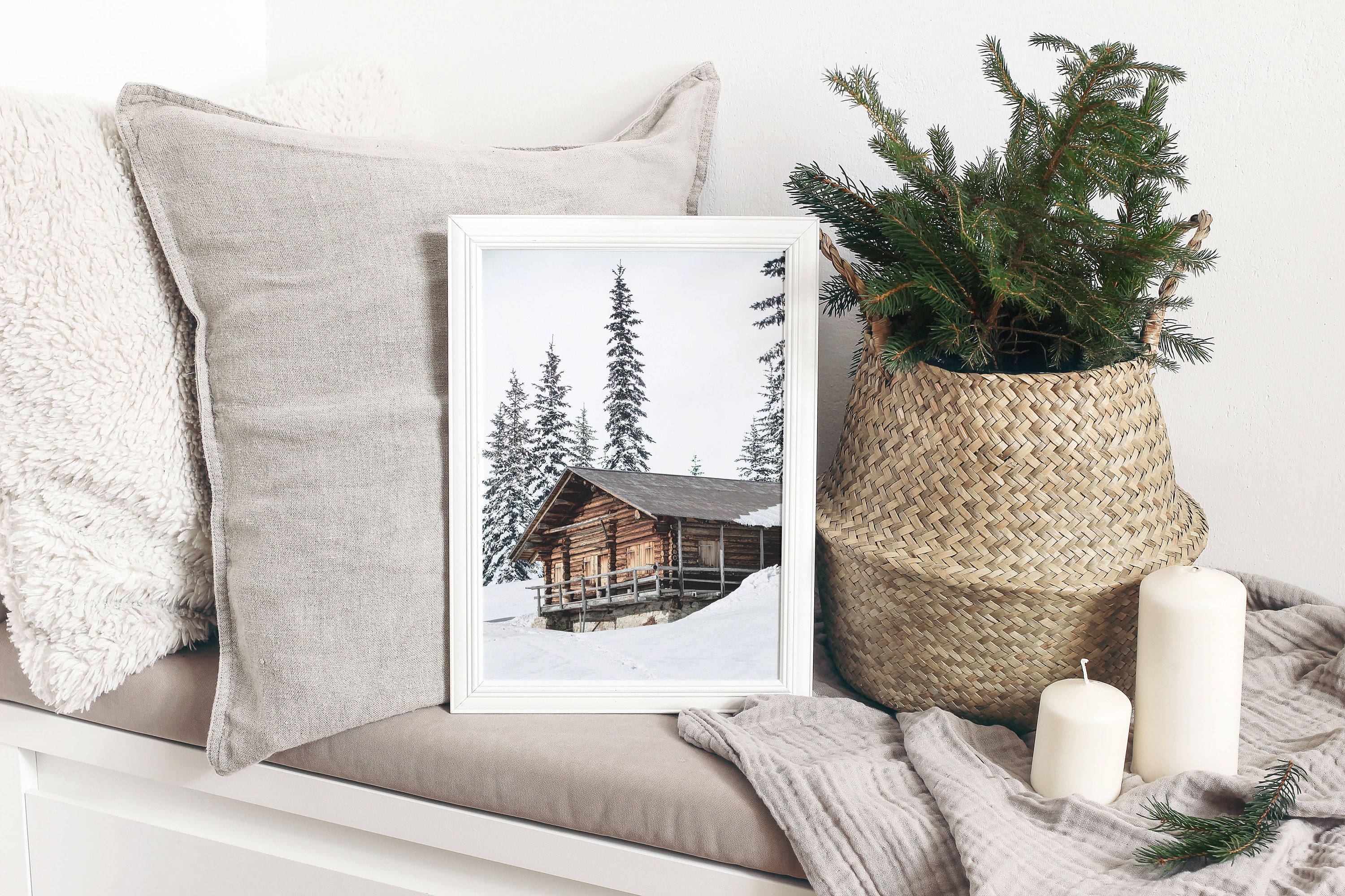 Printable Winter Log Cabin Photo Farmhouse Christmas Rustic | Etsy