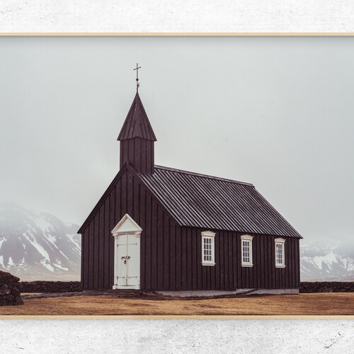 Download Printable Photo of a Black Church in the Iceland - Etsy