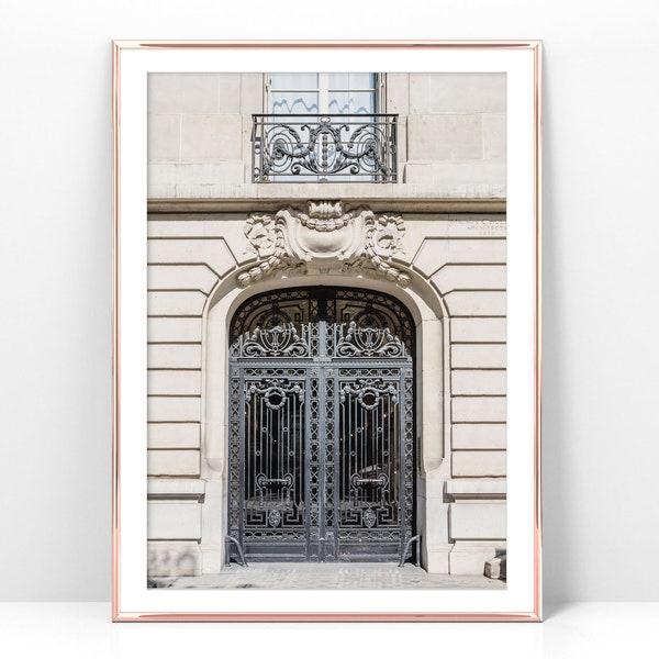 Download Printable photo of a Paris cast iron door, French architecture digital print, black and beige door print