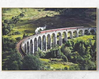 Download Printable photo of Glenfinnan viaduct with steam train Scottish Highlands Digital Art Print