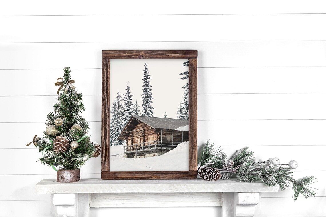 Printable Winter Log Cabin Photo, Farmhouse Christmas, Rustic Cabin ...