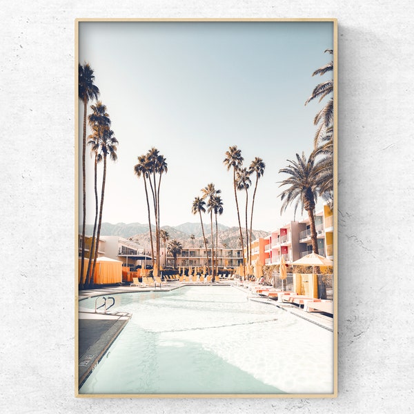 Utskrivbart foto av Palm Springs Hotel pool, modern arkitektur i Kalifornien, direktnedladdning