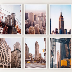 Set of 6 Printable Sunny New York City photos, Brooklyn Bridge print, Empire State Building, Flatiron Building, Broadway Instant download
