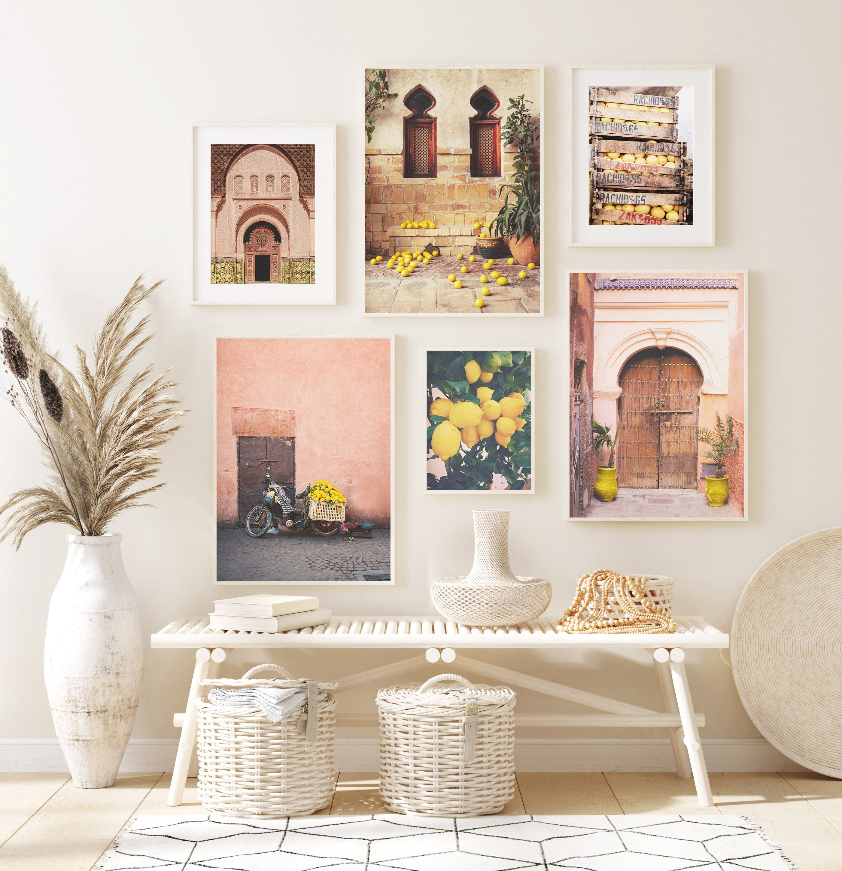 Download Set of 6 Moroccan door prints, lemon print set, kitchen decor, boho digital art print, Arabic architecture print instant download