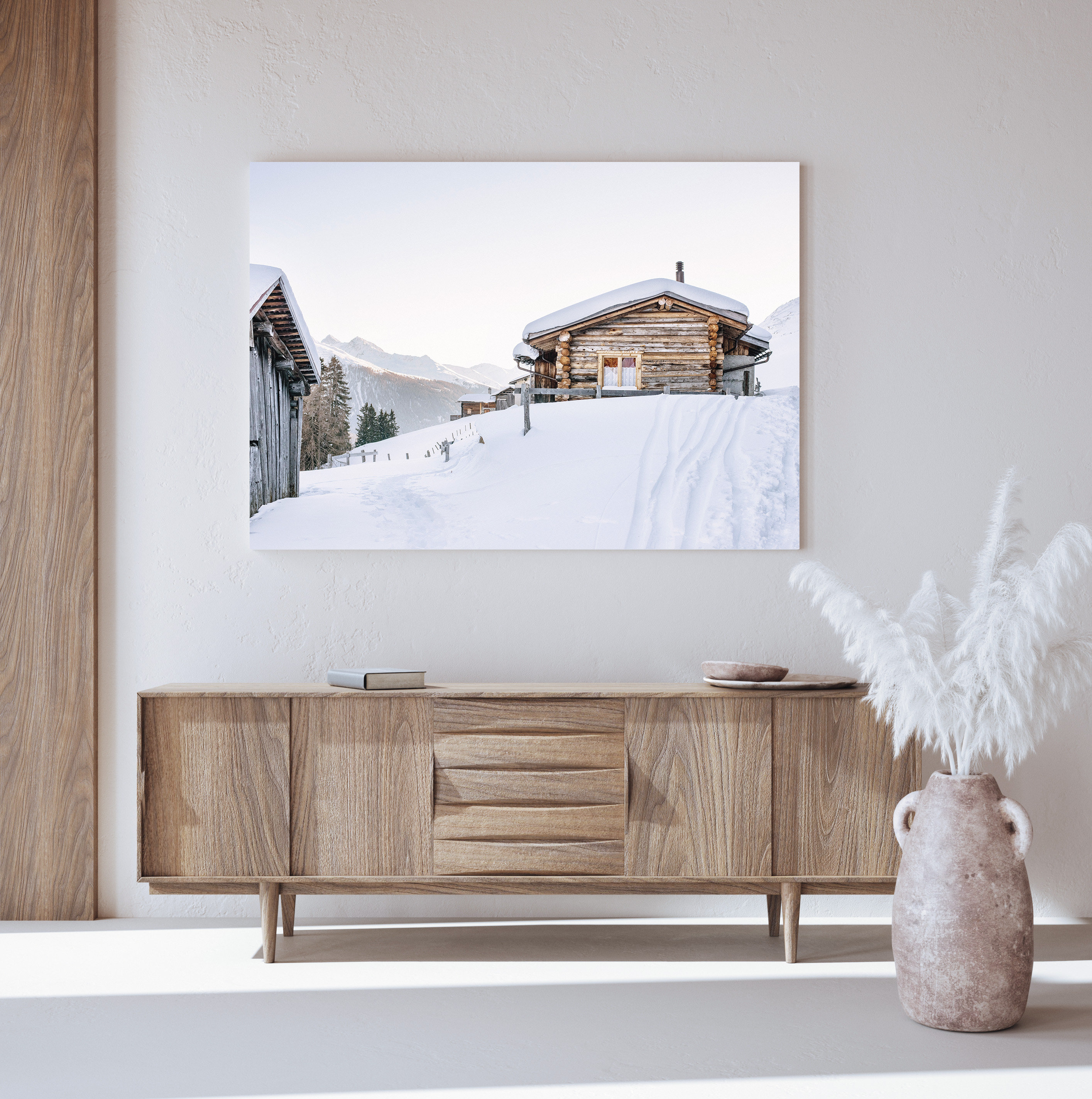 Log Cabin on a Snow Mountain Printable Winter Photo , Christmas Wall ...