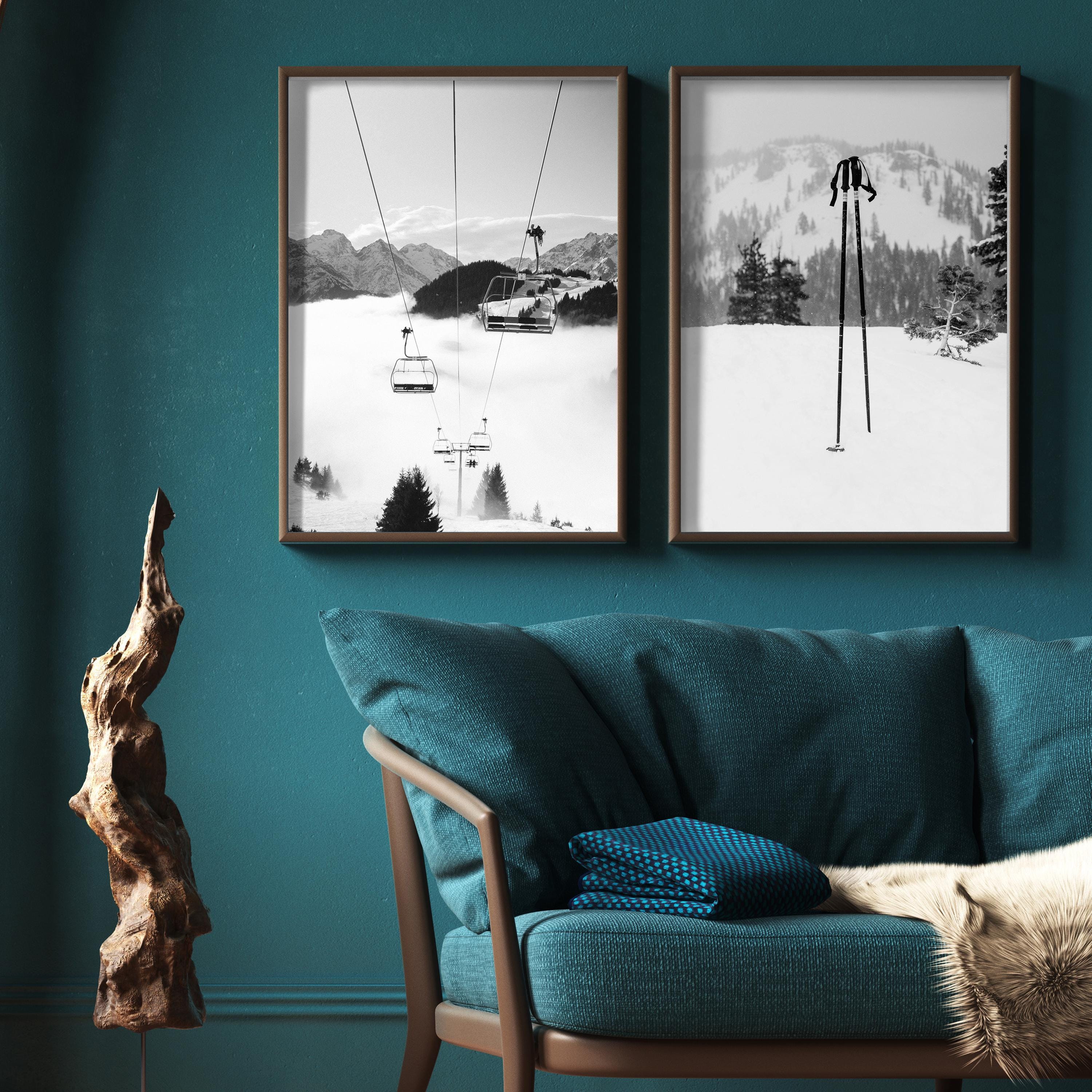 Set of 2 Printable Ski Lift Photos, Black and White Winter Chalet Decor ...