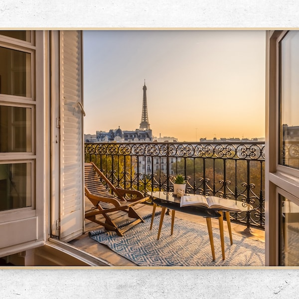 Download Printable photo PARIS stunning Eiffel Tower view from balcony at sunset