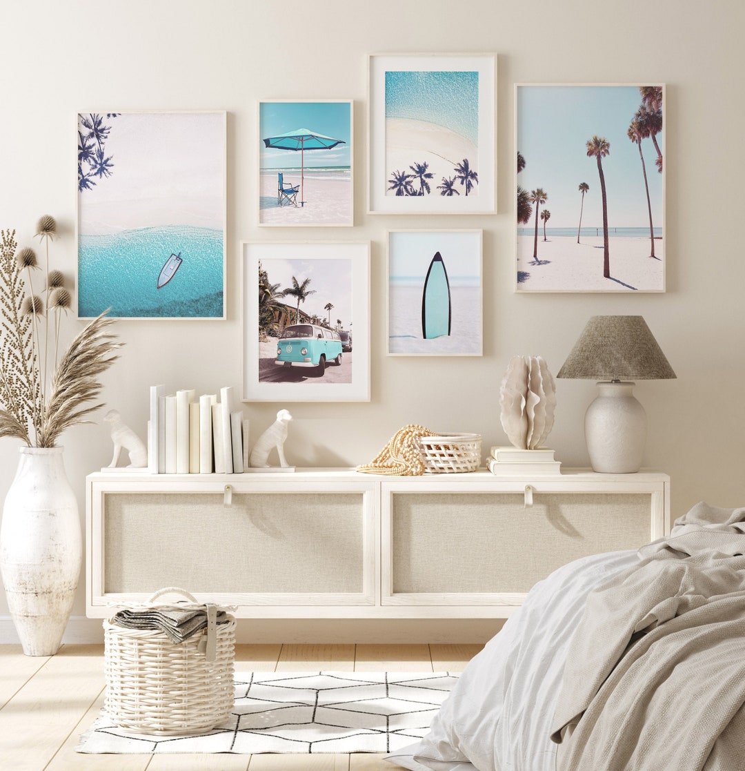 SET OF 6 Blue Beach Photos, Coastal Digital Art Prints, Tropical Wall ...