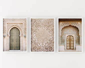 Set of 3 Moroccan door prints, boho digital art print - oriental bohemian print, Instant Download