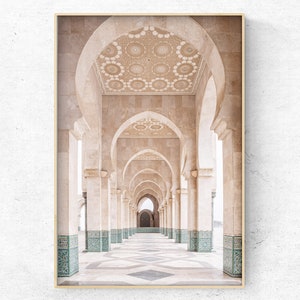 Printable Moroccan architecture photo, Marrakech door print, Islamic architecture poster neutral Arabic wall art beige aqua digital Download
