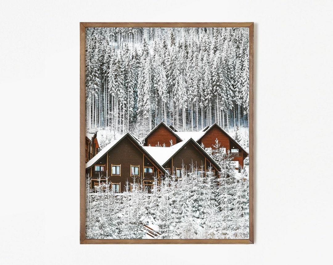 Printable Winter Log Cabin Photo, Farmhouse Christmas, Rustic Cabin ...