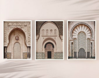 Set of 3 Moroccan door prints, boho digital art print, oriental bohemian print, architecture print instant download