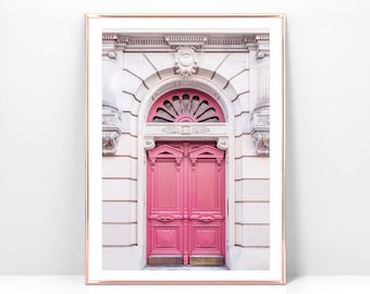 Pobierz do wydrukowania zdjęcie Różowe drzwi Paryża, francuska architektura wydruk cyfrowy, elegancki plakat dekoracyjny z Europy