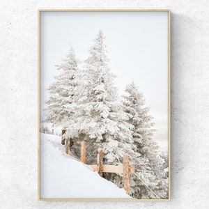 Druckbare Winter Wald Foto, Schnee Weihnachten skandinavischen Wand-Dekor, einfarbig Digital Art Print, Kiefer Bäume Sofort Download