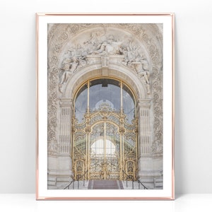 Afdrukbare foto van een Parijse deur, Franse architectuurprint, Petit Palais poster, goud en beige print, Instant Download