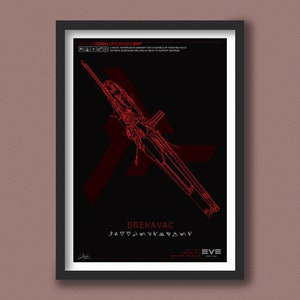 Könnte beinhalten: Eine rote Linienzeichnung eines Raumschiffs namens Drekavac, ein schweres, mittleres Kriegsschiff, das in der Lage ist, schwere entropische Desintegratoren und eine Reihe von Unterstützungswaffen zu montieren. Das Bild stammt aus dem Spiel EVE Online.