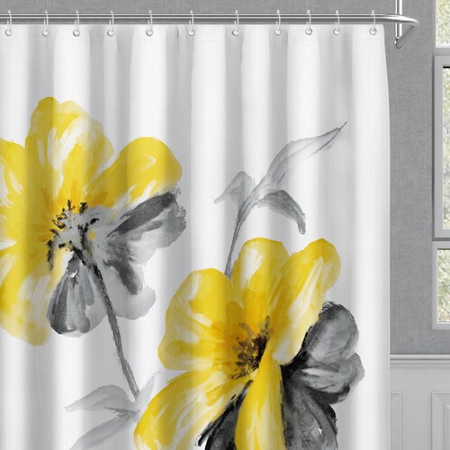 Sumgar Yellow Shower Curtain Gray Shower Curtains for Bathroom Etsy