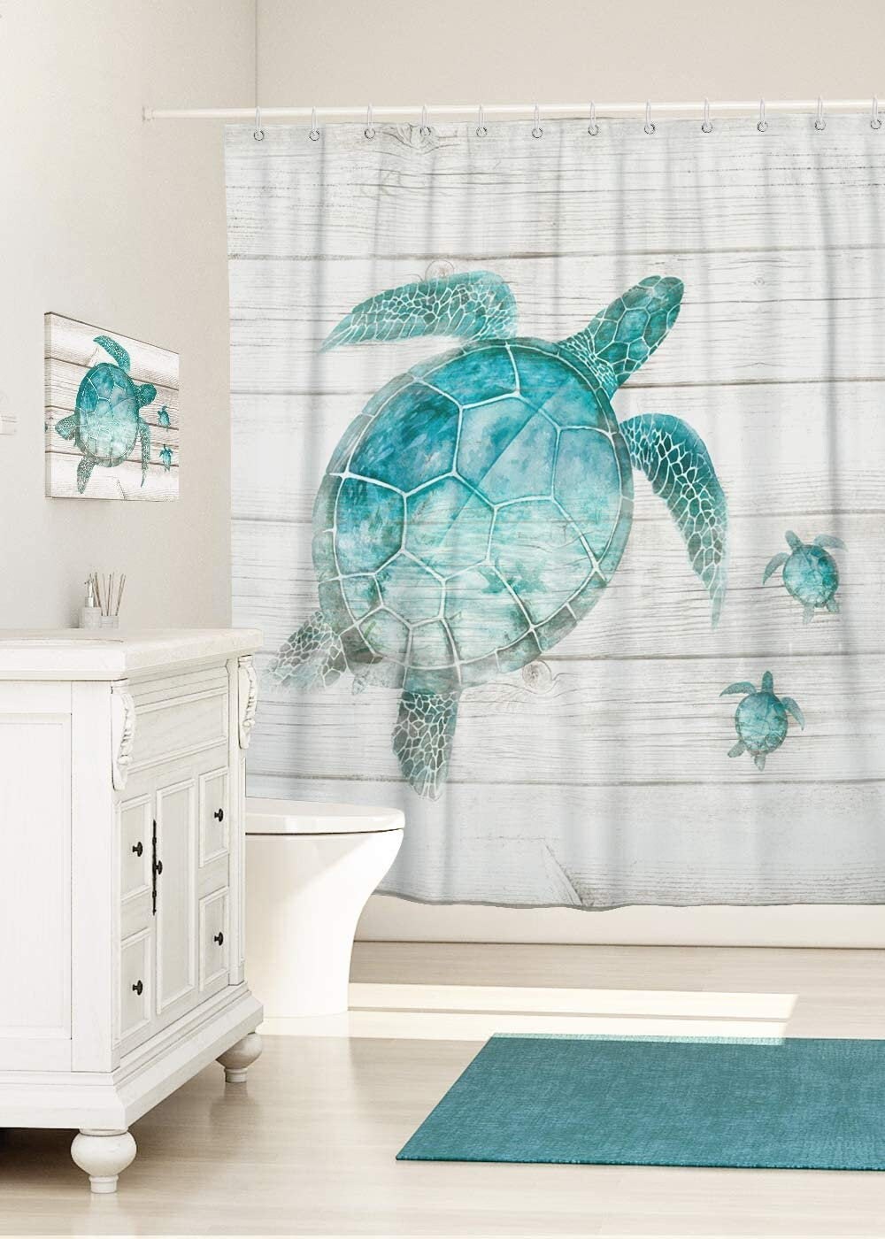 Turtle Fabric Shower Curtain Christmas Sping Funny Teal Sea Etsy