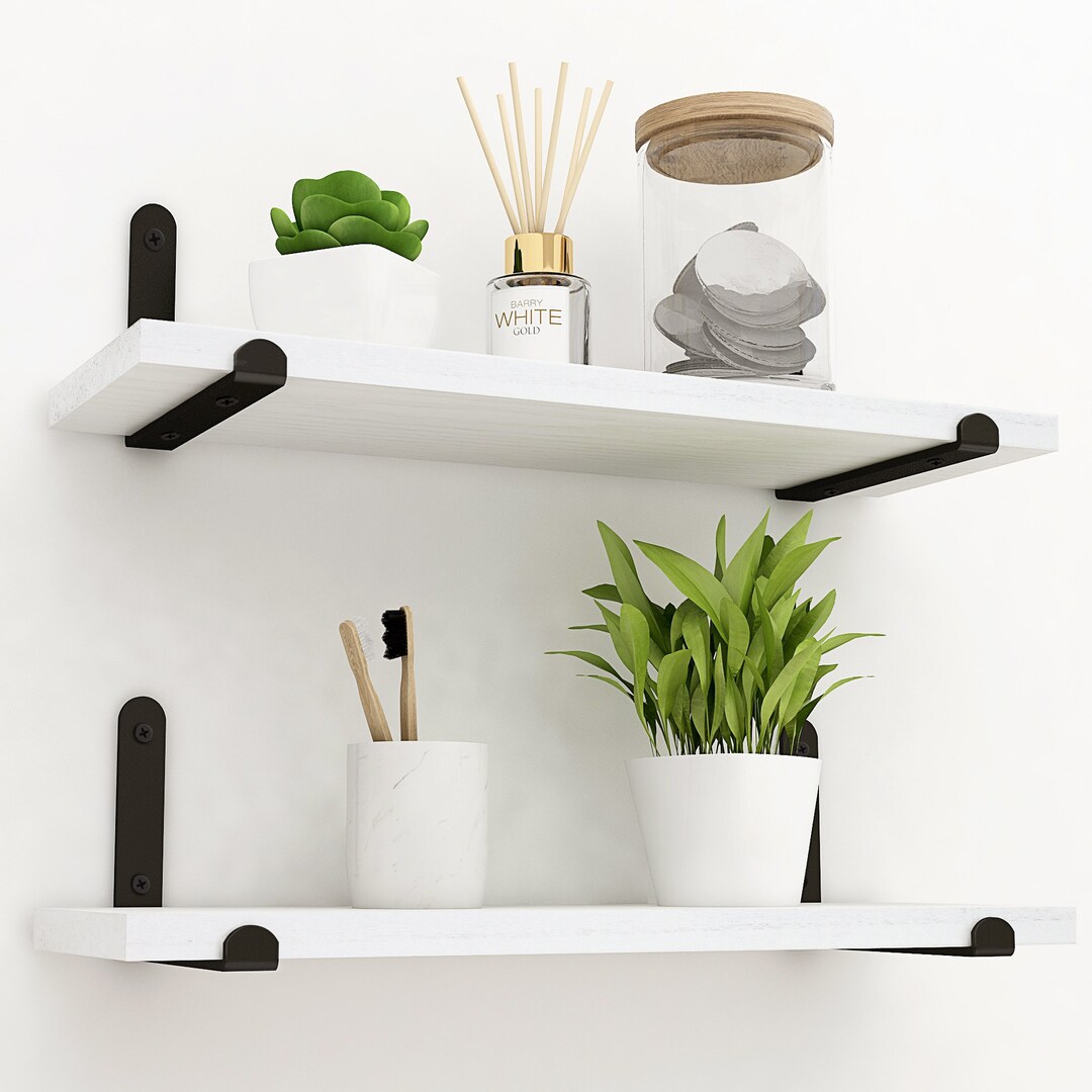 White Floating Shelves for Wall, Modern Wall Mounted Set of 2,neutral