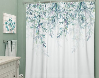 SumgarFarmhouse Shower Curtain, Christmas Spring Tropical Leaves Shower Curtain, White Green Waterproof Bath Curtains for Bathroom 72x72