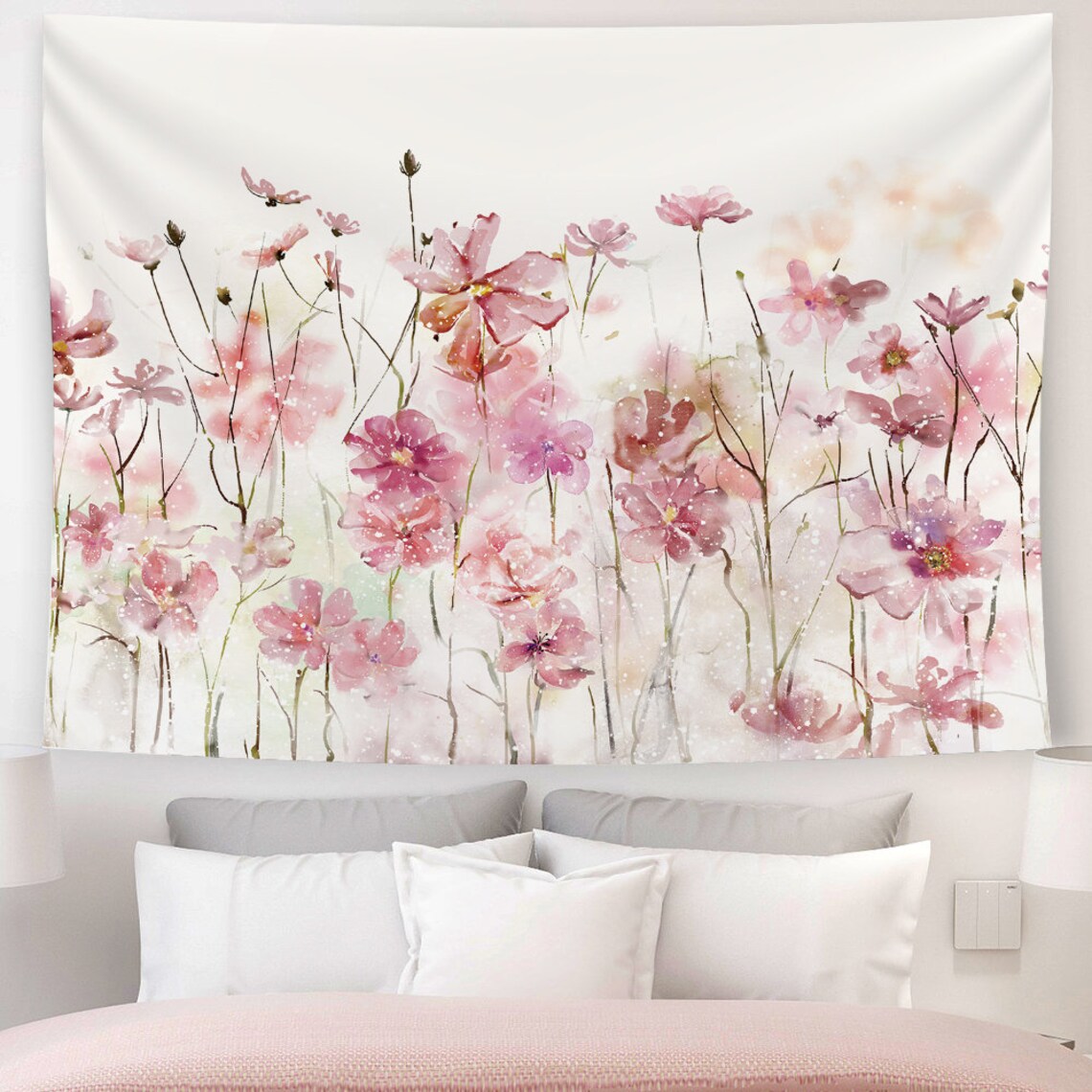 Pink Floral Tapestry Wall Hanging for Bedroom Aesthetic Etsy
