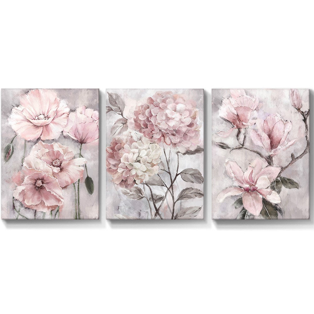 Pink Floral Wall Art Framed Set of 3 Peony Flower Artwork | Etsy