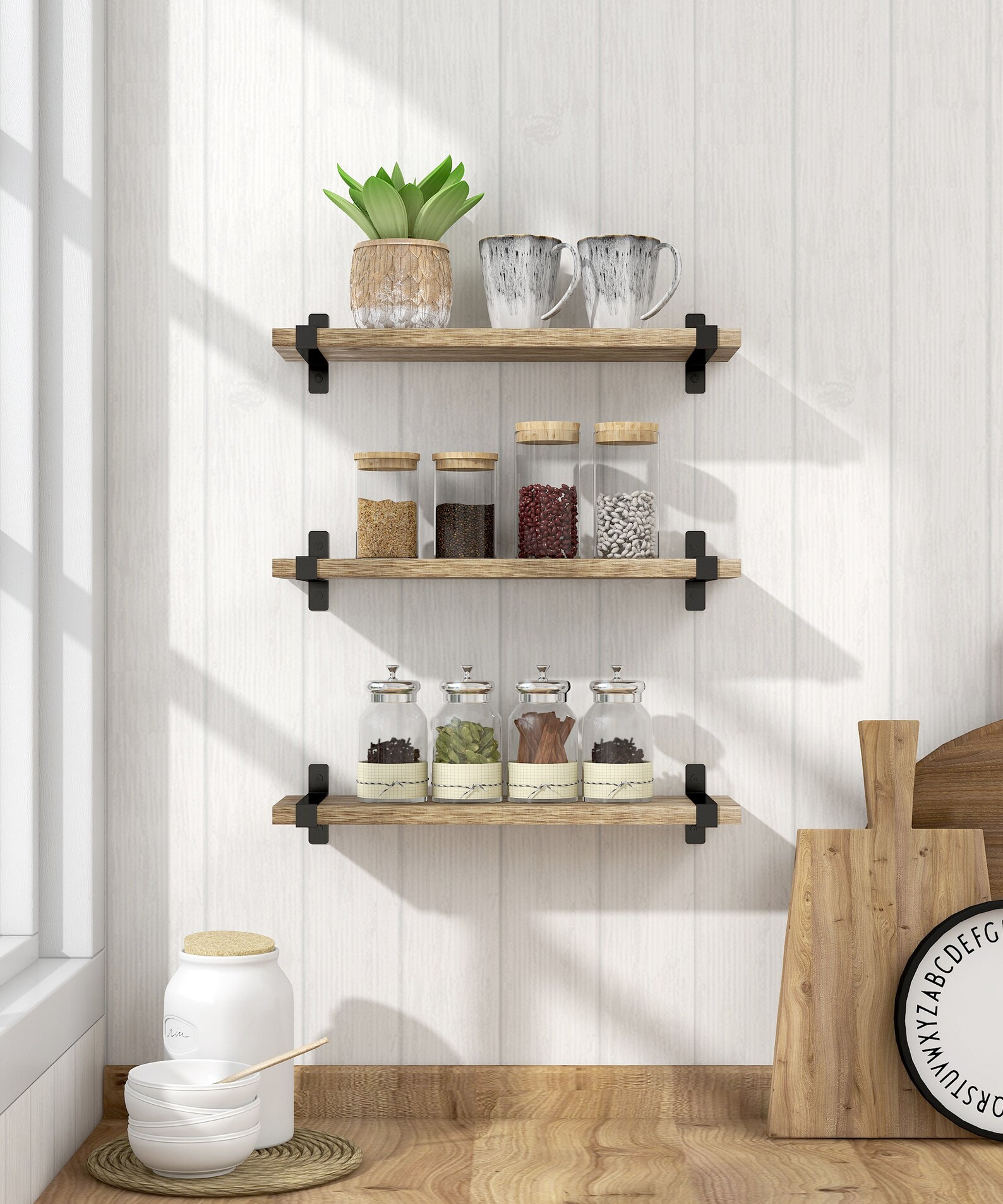 Rustic Farmhouse Wood Floating Shelves Wall Mounted Wall Etsy