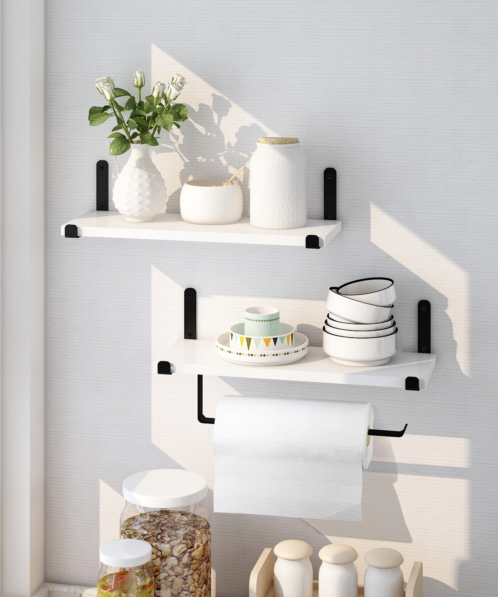 White Floating Shelves With Towel Holder Modern Wall Mounted Etsy