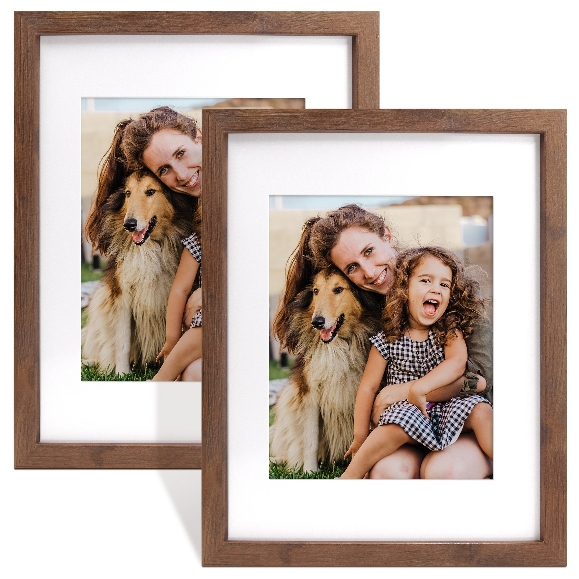 8x10 Picture Frame Brown Set of 6, Display Pictures 5x7 With mat or 8x10  Without Mat