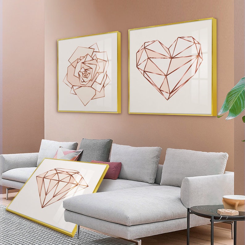 Sumgar Geometric Heart Unframed Wall Art Set of 3 Rose Gold Etsy