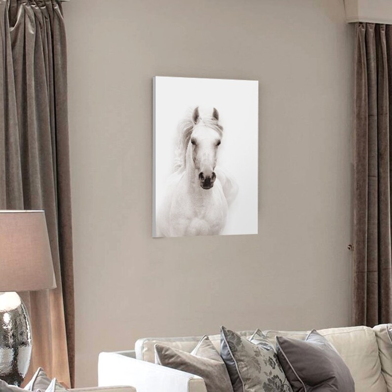 Sumgar White Horse Framed Wall Art Black and White Canvas Etsy