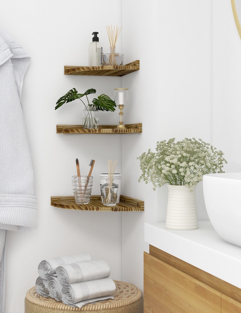 Floating Corner Shelves for Wall Rustic Solid Wood Shelf Wall Etsy