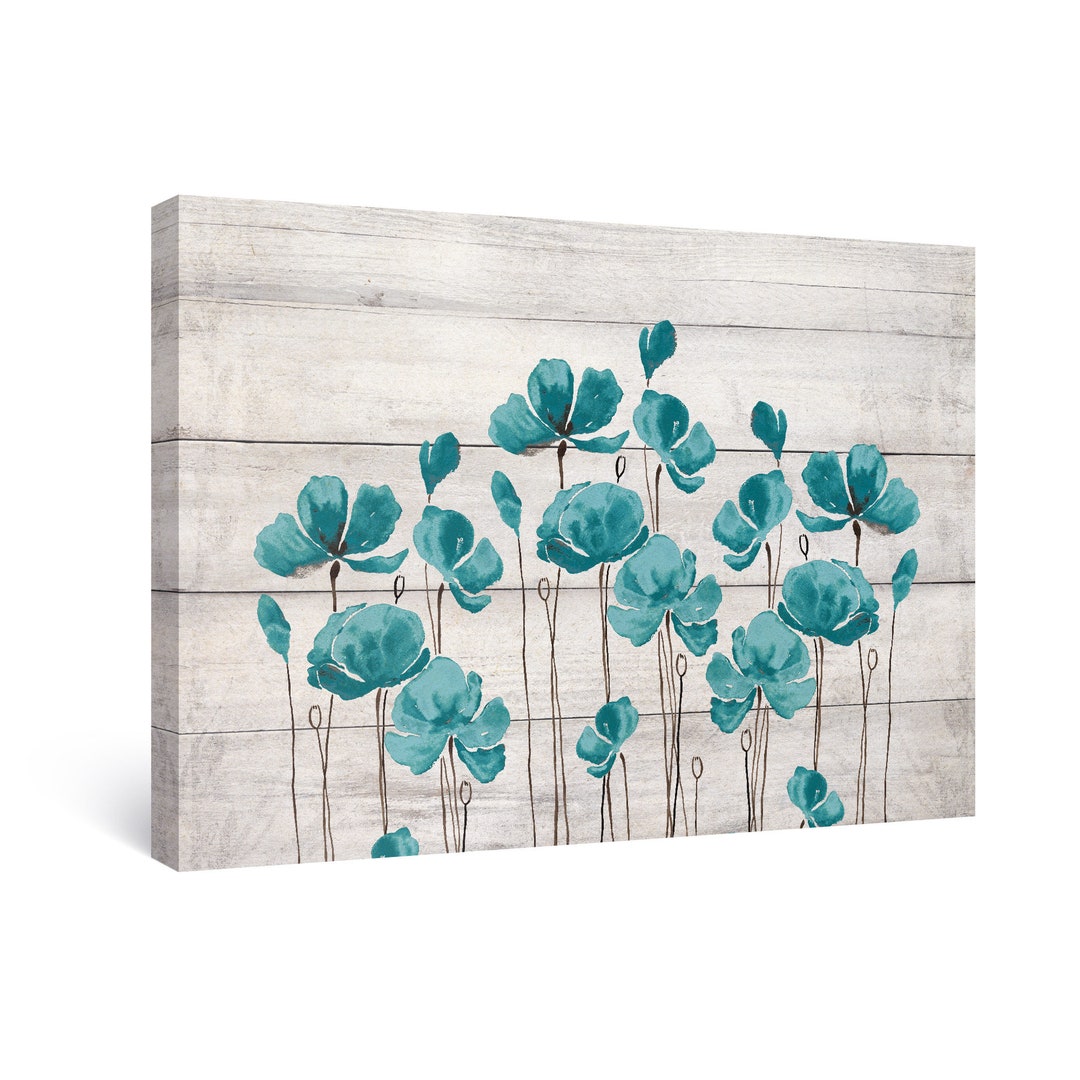 Sumgar Teal Gray Floral Wall Art Aqua Bathroom Prints Etsy