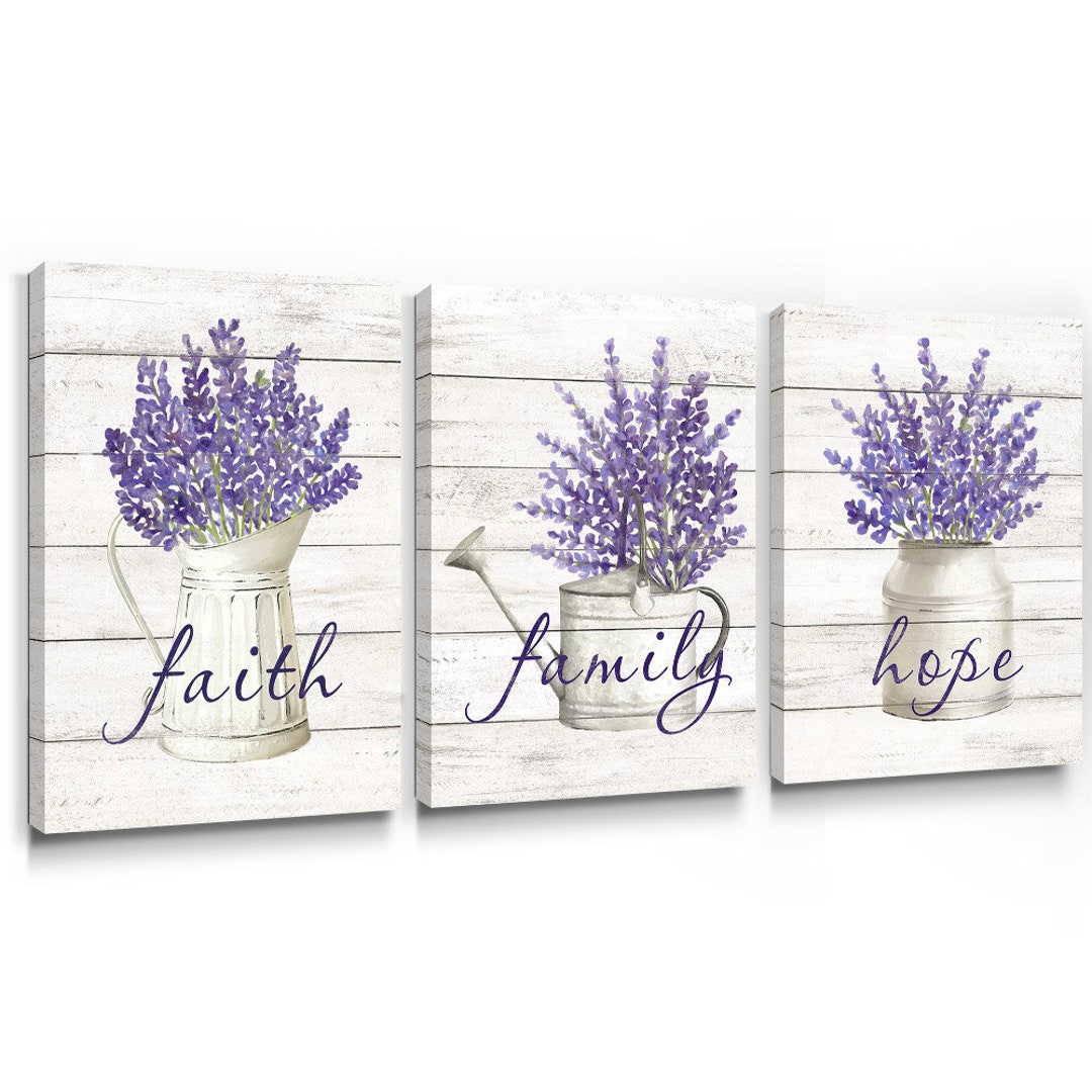 Sumgar Lavender Framed Wall Art Set of 3,purple Floral Artwork Prints,botanical Lemon Quote